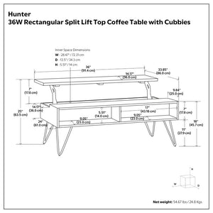 English Elm Diaz Solid Mango Wood Lift Top Coffee Table with Hidden Storage and Hairpin Legs B2732P549804