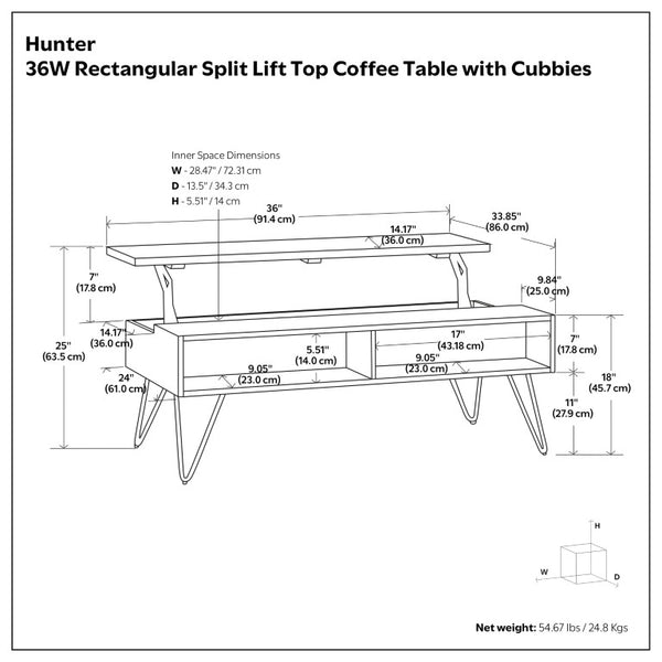 English Elm Diaz Solid Mango Wood Lift Top Coffee Table with Hidden Storage and Hairpin Legs B2732P549804