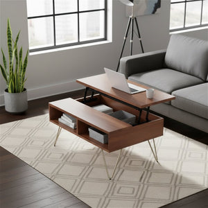 English Elm Diaz Solid Mango Wood Lift Top Coffee Table with Hidden Storage and Hairpin Legs B2732P549804