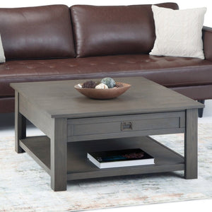 English Elm Diaz Solid Oak Lift Top Coffee Table with Hairpin Legs and Hidden Storage Cubby 38 x 38 x 18.5 Grey B2732P549807