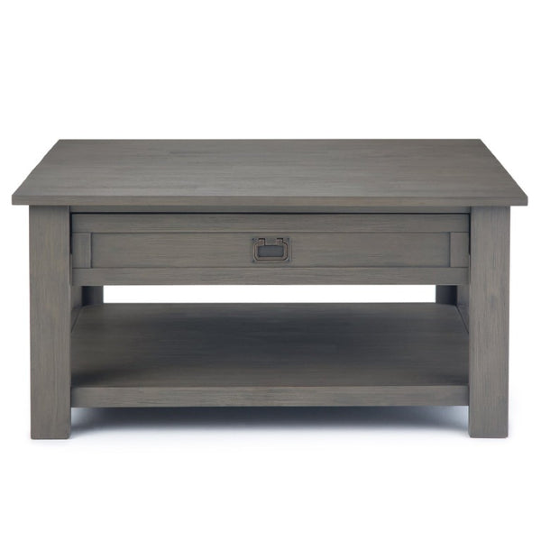 English Elm Diaz Solid Oak Lift Top Coffee Table with Hairpin Legs and Hidden Storage Cubby 38 x 38 x 18.5 Grey B2732P549807