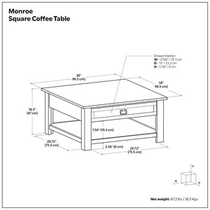 English Elm Diaz Solid Oak Lift Top Coffee Table with Hairpin Legs and Hidden Storage Cubby 38 x 38 x 18.5 Grey B2732P549807
