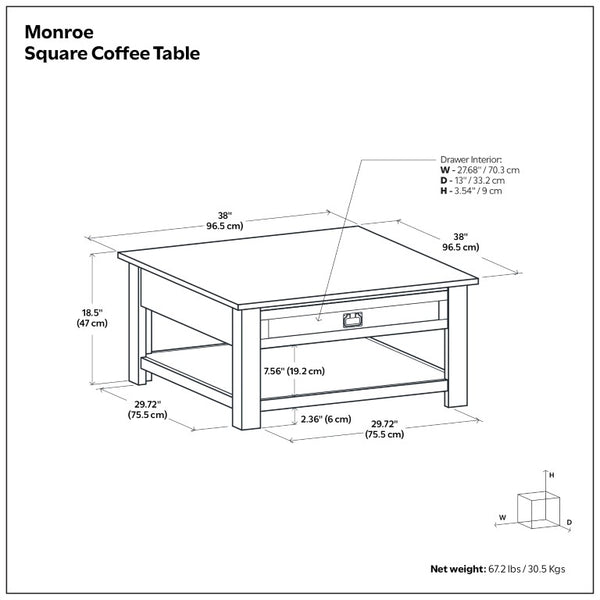English Elm Diaz Solid Oak Lift Top Coffee Table with Hairpin Legs and Hidden Storage Cubby 38 x 38 x 18.5 Grey B2732P549807