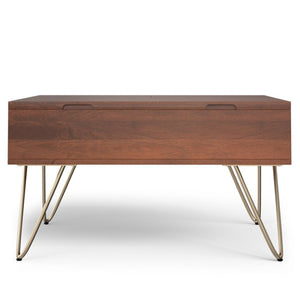 English Elm Diaz Solid Mango Wood Lift Top Square Coffee Table with Hidden Storage and Hairpin Legs 32 x 32 x 18 inches B2732P549808