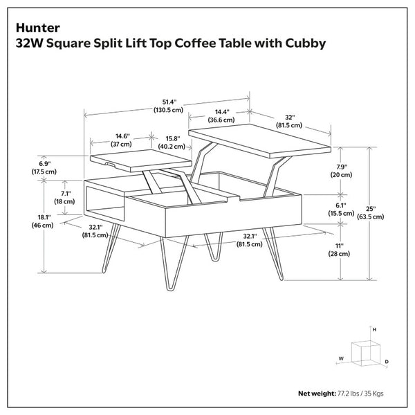 English Elm Diaz Solid Mango Wood Lift Top Square Coffee Table with Hidden Storage and Hairpin Legs 32 x 32 x 18 inches B2732P549808