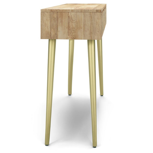 English Elm Spartan Mango Hardwood Console with Brass Inlay and Tapered Gold Legs for Entryway 15 L x 48 W x 32 H B2732P551495