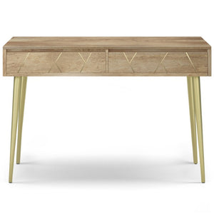 English Elm Spartan Mango Hardwood Console with Brass Inlay and Tapered Gold Legs for Entryway 15 L x 48 W x 32 H B2732P551495