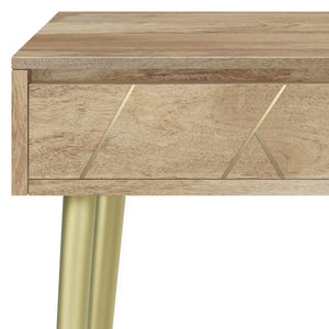 English Elm Spartan Mango Hardwood Console with Brass Inlay and Tapered Gold Legs for Entryway 15 L x 48 W x 32 H B2732P551495