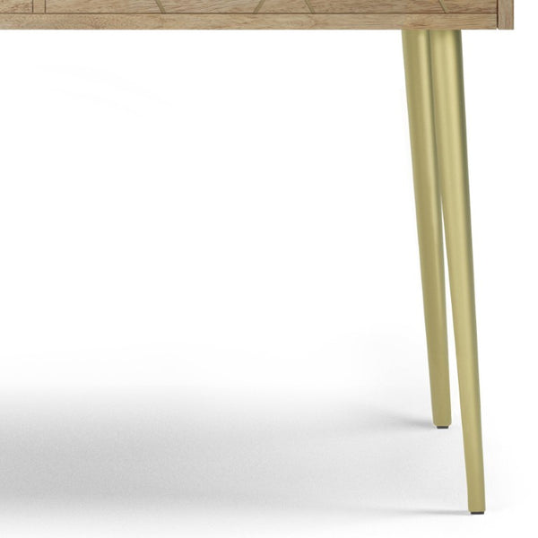 English Elm Spartan Mango Hardwood Console with Brass Inlay and Tapered Gold Legs for Entryway 15 L x 48 W x 32 H B2732P551495