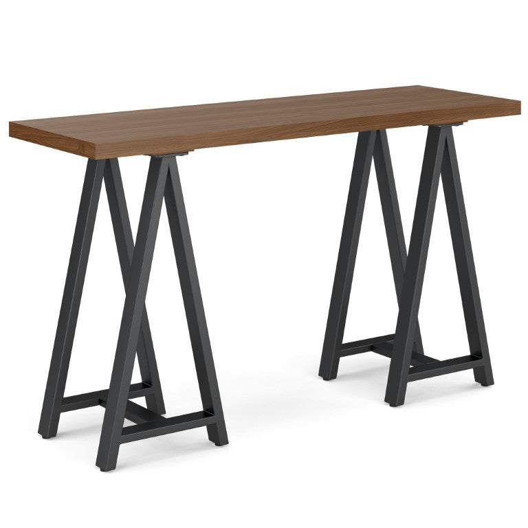 English Elm Spokane Walnut Veneer Console Table with Charcoal Sawhorse Base for Any Room B2732P551497