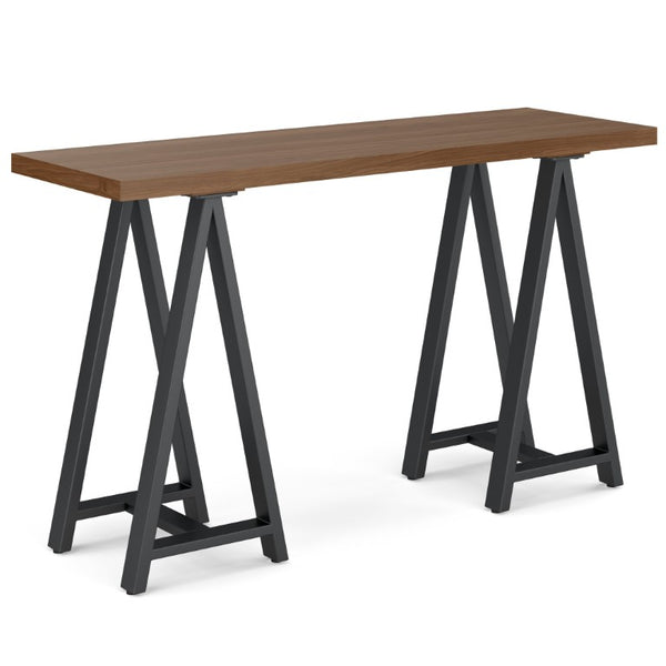 English Elm Spokane Walnut Veneer Console Table with Charcoal Sawhorse Base for Any Room B2732P551497