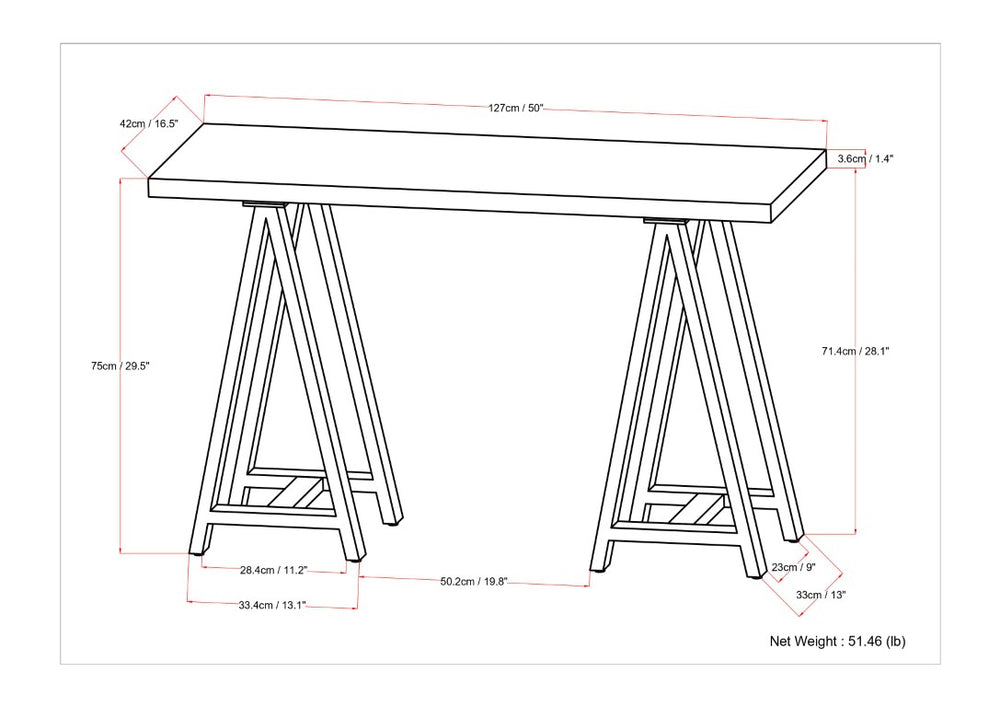 English Elm Spokane Walnut Veneer Console Table with Charcoal Sawhorse Base for Any Room B2732P551497