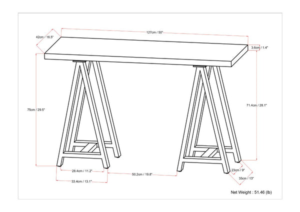 English Elm Spokane Walnut Veneer Console Table with Charcoal Sawhorse Base for Any Room B2732P551497