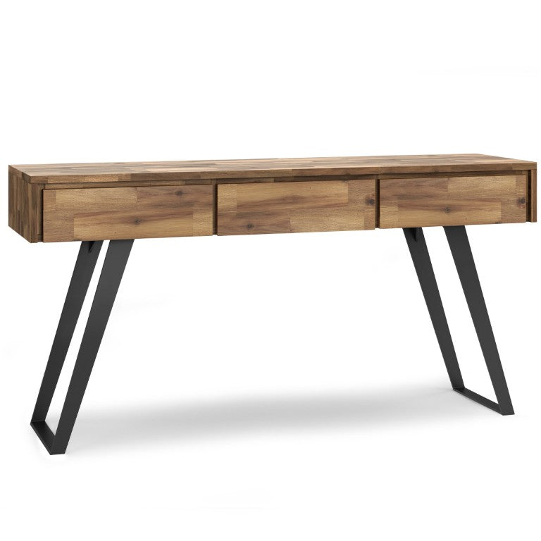 English Elm Fulton Solid Acacia Sofa Table with Three Drawers and Industrial Metal Legs for Entryways B2732P551498