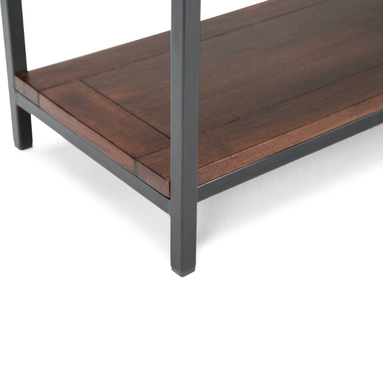 English Elm Spartan Mango Hardwood Console with Brass Inlay and Tapered Gold Legs for Entryway 18 L x 54 W x 30 H B2732P551500