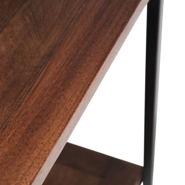 English Elm Spartan Mango Hardwood Console with Brass Inlay and Tapered Gold Legs for Entryway 18 L x 54 W x 30 H B2732P551500