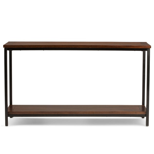 English Elm Spartan Mango Hardwood Console with Brass Inlay and Tapered Gold Legs for Entryway 18 L x 54 W x 30 H B2732P551500