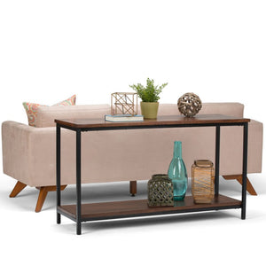 English Elm Spartan Mango Hardwood Console with Brass Inlay and Tapered Gold Legs for Entryway 18 L x 54 W x 30 H B2732P551500