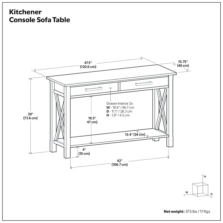 English Elm Providence Solid Wood Sofa Table with Drawers and Open Shelf for Entryway B2732P551502