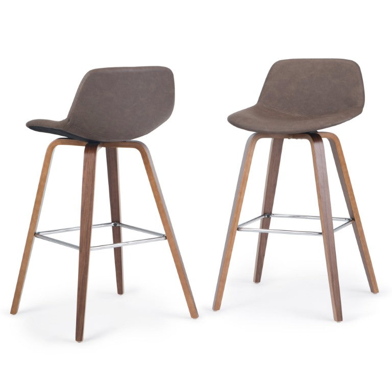 English Elm Harvard Bentwood Counter Stool Set of 2 Mid-Century Cafe Style with Chrome Footrest Faux Leather B2732P556852