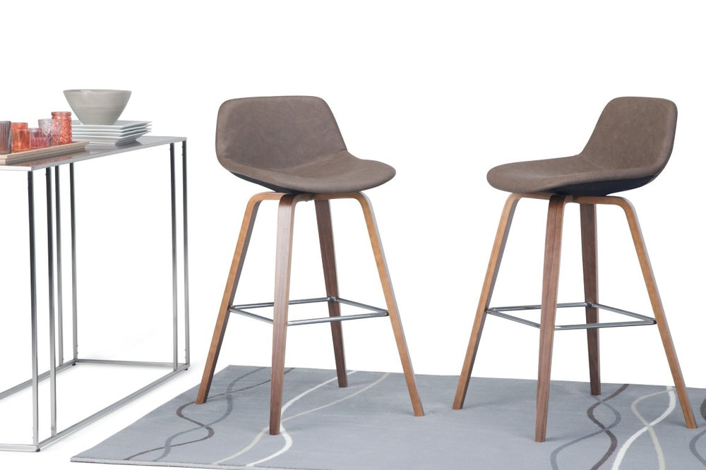 English Elm Harvard Bentwood Counter Stool Set of 2 Mid-Century Cafe Style with Chrome Footrest Faux Leather B2732P556852