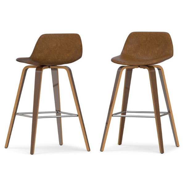 English Elm Harvard Bentwood Counter Stools Set of Two Mid-Century Faux Leather Kitchen Bar Seating 21.1 L x 20.7 W x 36.6 H B2732P556856