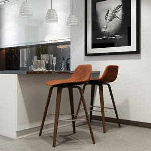 English Elm Harvard Bentwood Counter Stools Set of Two Mid-Century Faux Leather Kitchen Bar Seating 21.1 L x 20.7 W x 36.6 H B2732P556856
