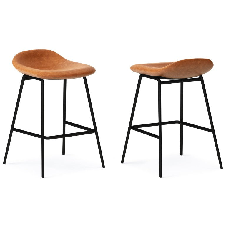 English Elm Lena Button Tufted Faux Leather Counter Stools Set of 2 with Iron Base Brown 17.9 L x 17.9 W x 27 H B2732P556858