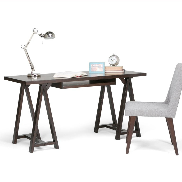 English Elm Spokane Solid Wood Writing Desk with Sawhorse Base for Home Office or Bedroom B2732P562465