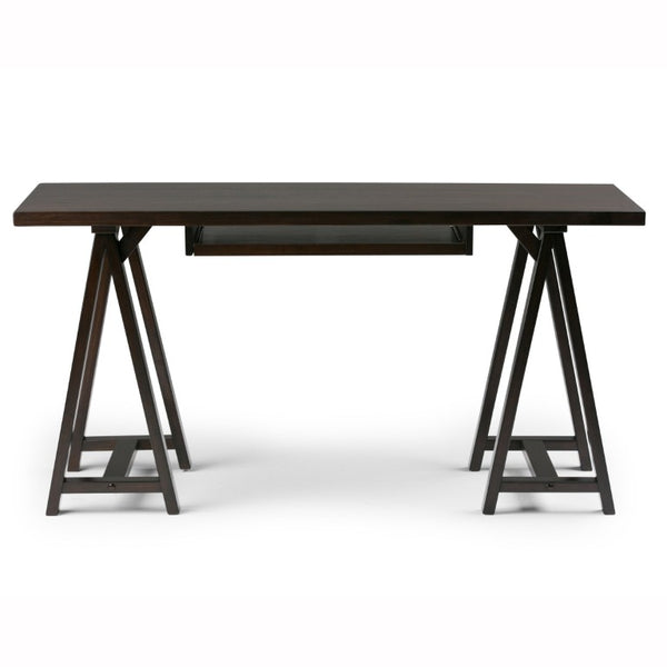 English Elm Spokane Solid Wood Writing Desk with Sawhorse Base for Home Office or Bedroom B2732P562465