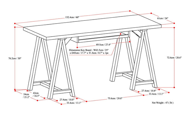 English Elm Spokane Solid Wood Writing Desk with Sawhorse Base for Home Office or Bedroom B2732P562465