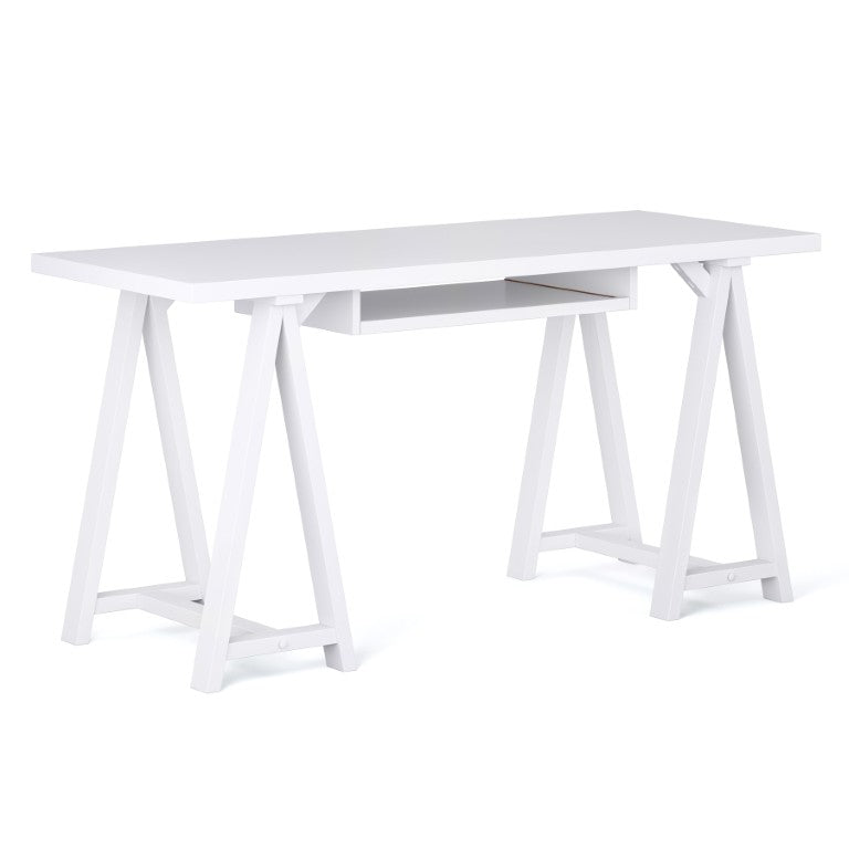 English Elm Spokane Solid Wood Home Office Desk with Keyboard Tray and Sawhorse Base B2732P562467