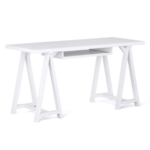 English Elm Spokane Solid Wood Home Office Desk with Keyboard Tray and Sawhorse Base B2732P562467
