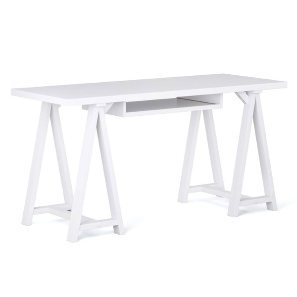 English Elm Spokane Solid Wood Home Office Desk with Keyboard Tray and Sawhorse Base B2732P562467