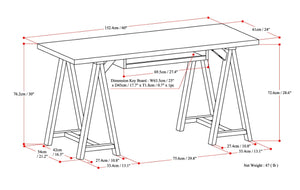 English Elm Spokane Solid Wood Home Office Desk with Keyboard Tray and Sawhorse Base B2732P562467