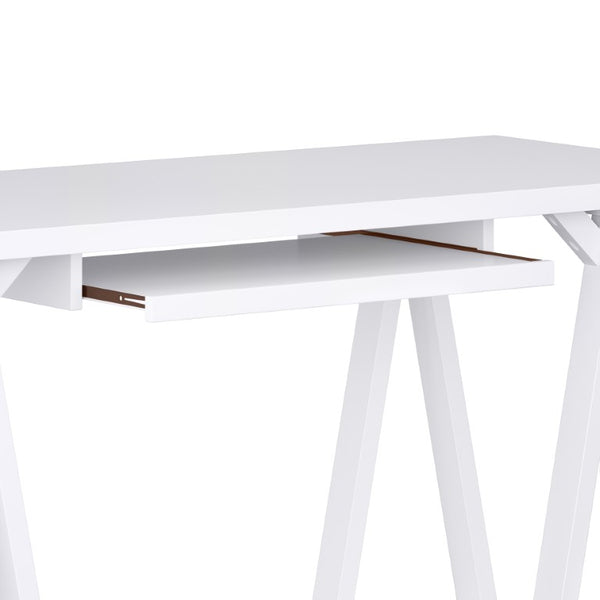 English Elm Spokane Solid Wood Home Office Desk with Keyboard Tray and Sawhorse Base B2732P562467
