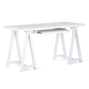 English Elm Spokane Solid Wood Home Office Desk with Keyboard Tray and Sawhorse Base B2732P562467