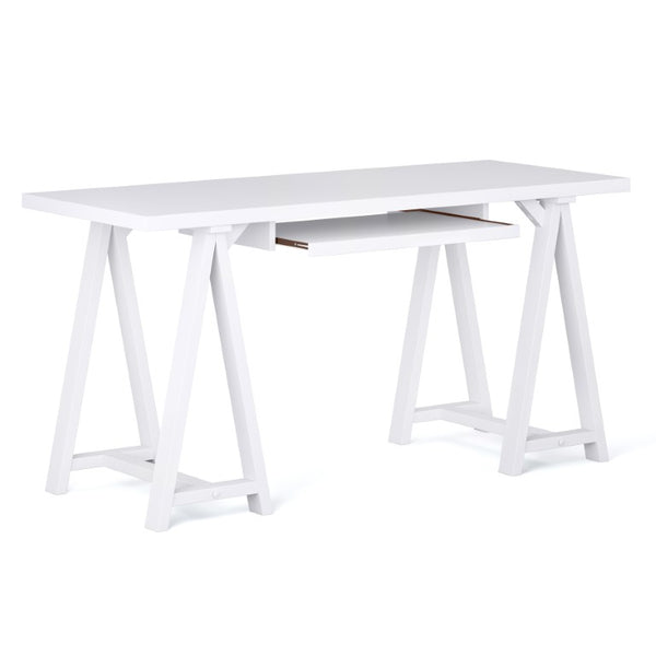 English Elm Spokane Solid Wood Home Office Desk with Keyboard Tray and Sawhorse Base B2732P562467