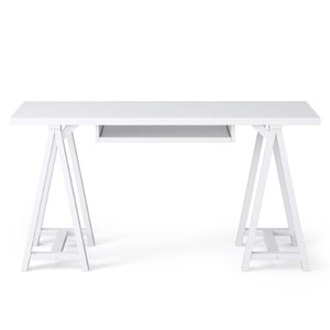 English Elm Spokane Solid Wood Home Office Desk with Keyboard Tray and Sawhorse Base B2732P562467