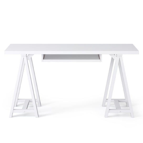 English Elm Spokane Solid Wood Home Office Desk with Keyboard Tray and Sawhorse Base B2732P562467