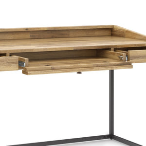 English Elm Dorian Solid Acacia Wood Writing Desk with Matte Black Frame and Keyboard Tray 60 inches B2732P562471