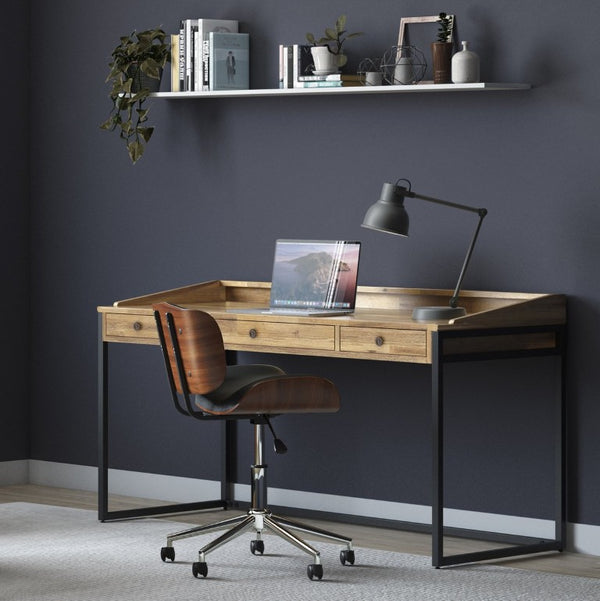 English Elm Dorian Solid Acacia Wood Writing Desk with Matte Black Frame and Keyboard Tray 60 inches B2732P562471
