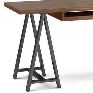 English Elm Spokane Walnut Veneer Writing Desk with Keyboard Tray and Industrial Steel Base B2732P562472