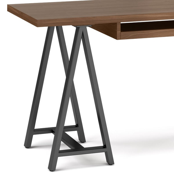 English Elm Spokane Walnut Veneer Writing Desk with Keyboard Tray and Industrial Steel Base B2732P562472