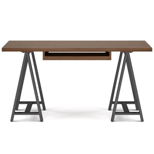 English Elm Spokane Walnut Veneer Writing Desk with Keyboard Tray and Industrial Steel Base B2732P562472