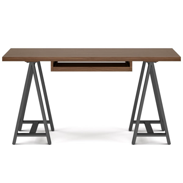 English Elm Spokane Walnut Veneer Writing Desk with Keyboard Tray and Industrial Steel Base B2732P562472