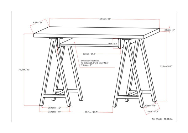 English Elm Spokane Walnut Veneer Writing Desk with Keyboard Tray and Industrial Steel Base B2732P562472