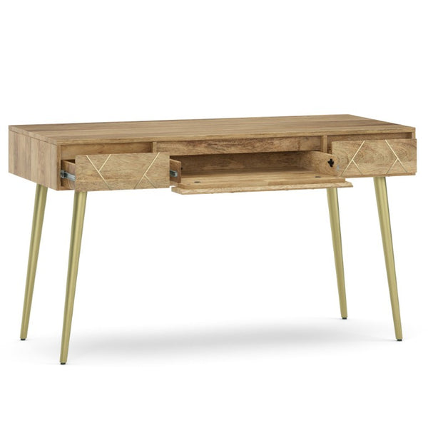 English Elm Spartan Mango Hardwood Writing Desk with Gold Legs and Soft Close Drawers B2732P562477