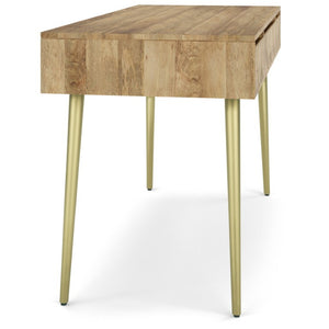 English Elm Spartan Mango Hardwood Writing Desk with Gold Legs and Soft Close Drawers B2732P562477