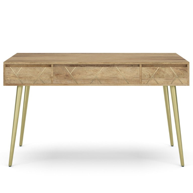 English Elm Spartan Mango Hardwood Writing Desk with Gold Legs and Soft Close Drawers B2732P562477